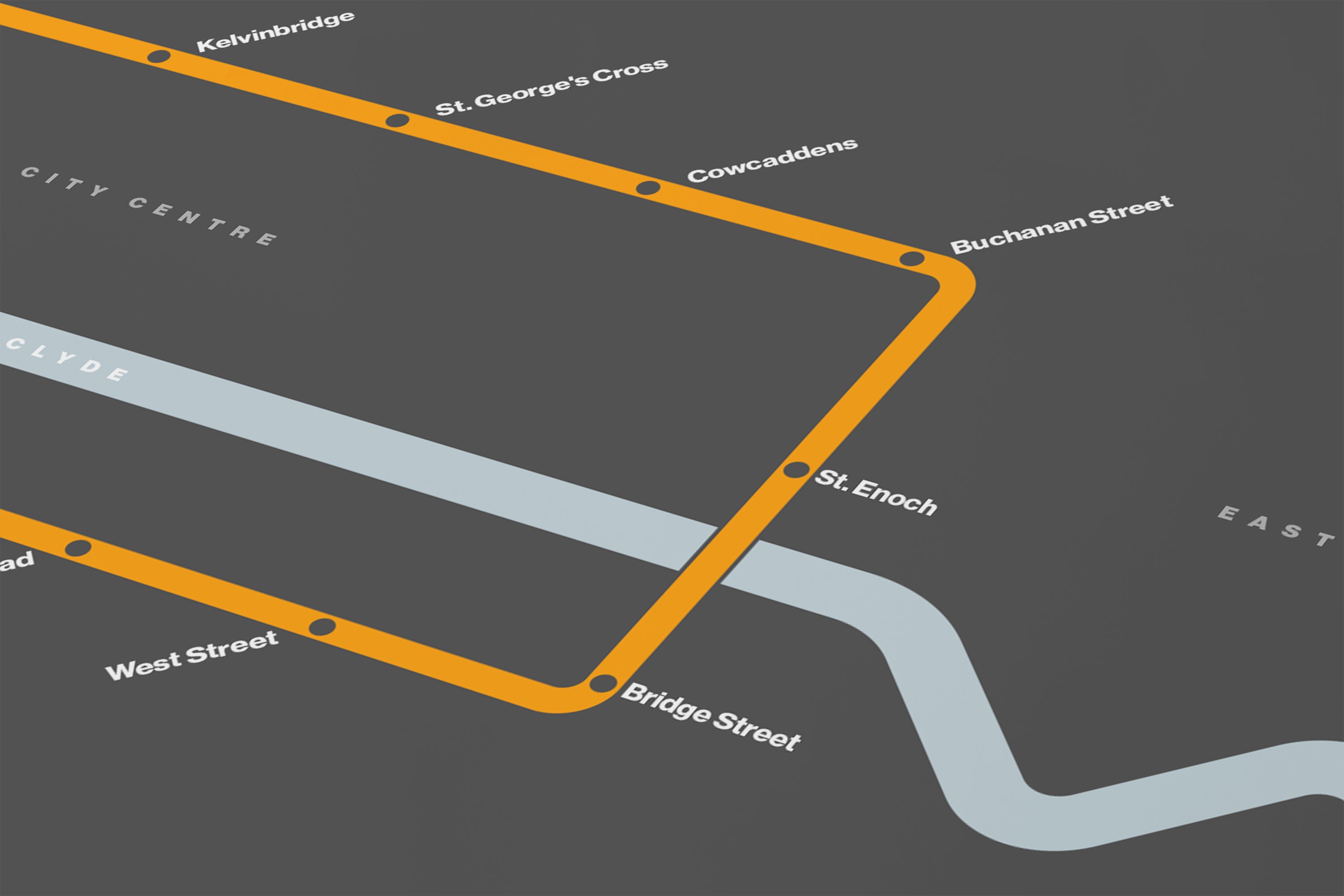 Glasgow Subway / Dark Mode System Map