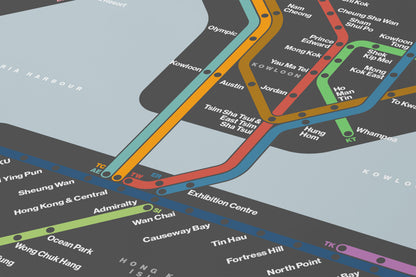 Hong Kong MTR 港鐵 港铁 / Dark Mode System Map