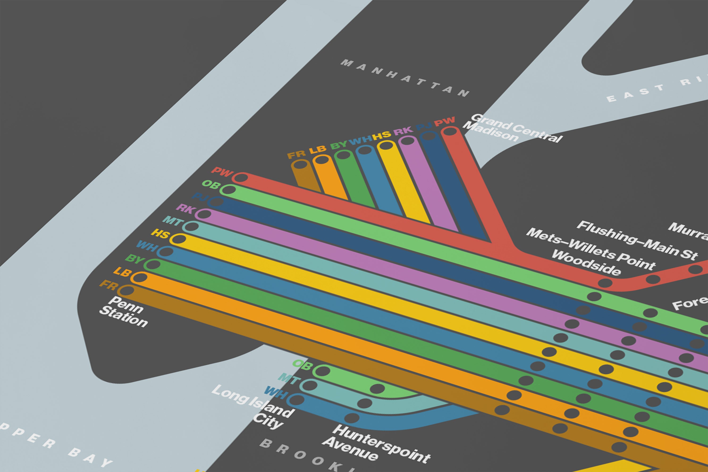 LIRR Long Island Rail Road / Dark Mode System Map