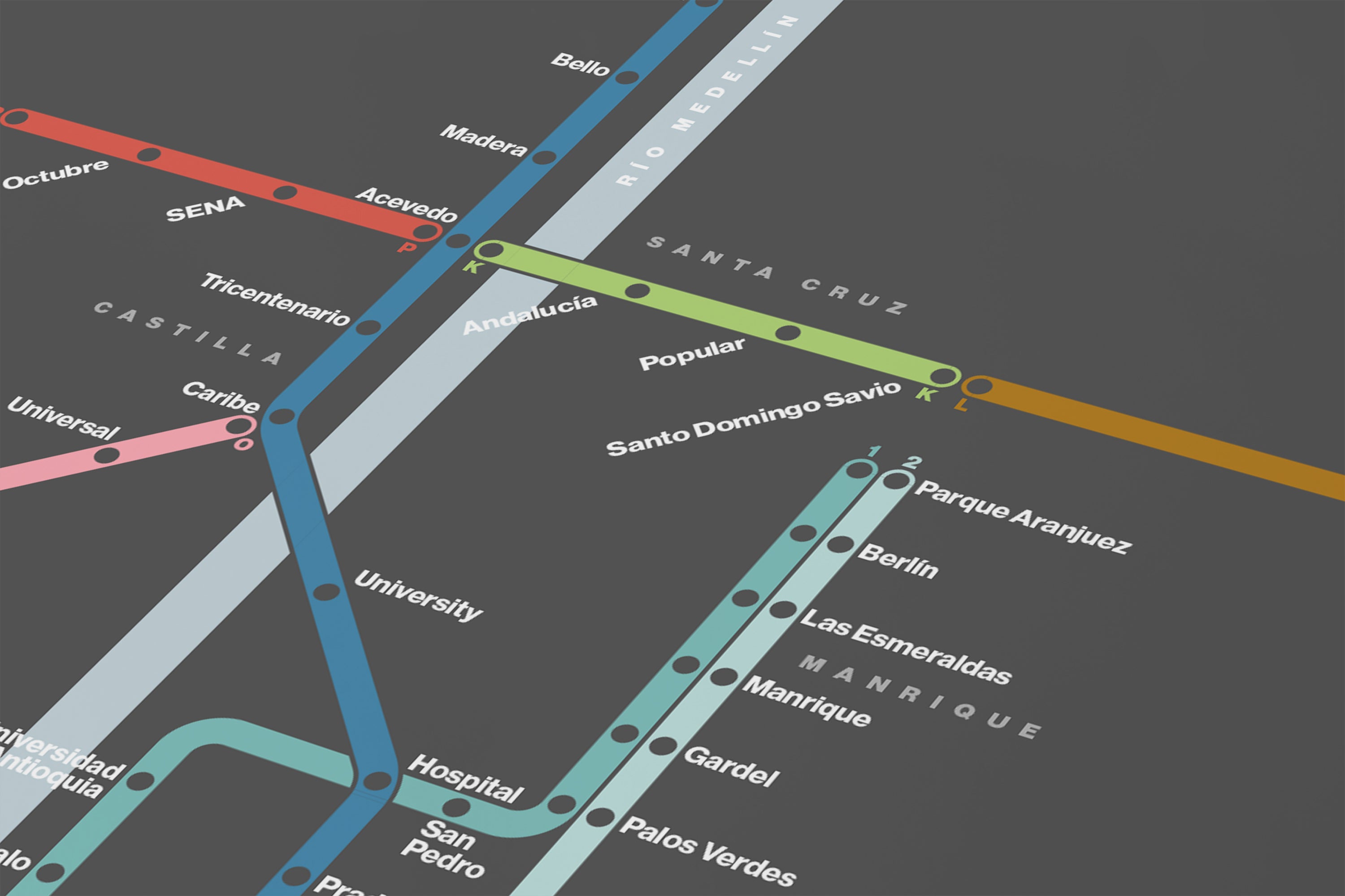 Medellín Metro / Dark Mode System Map