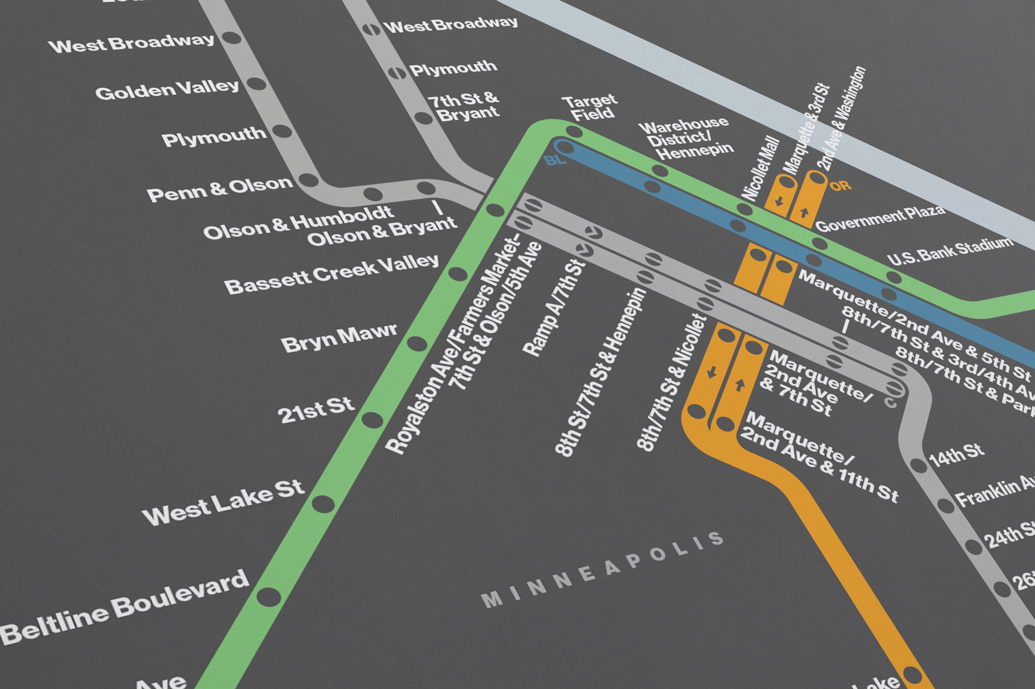 Minneapolis–St. Paul Metro / Dark Mode System Map