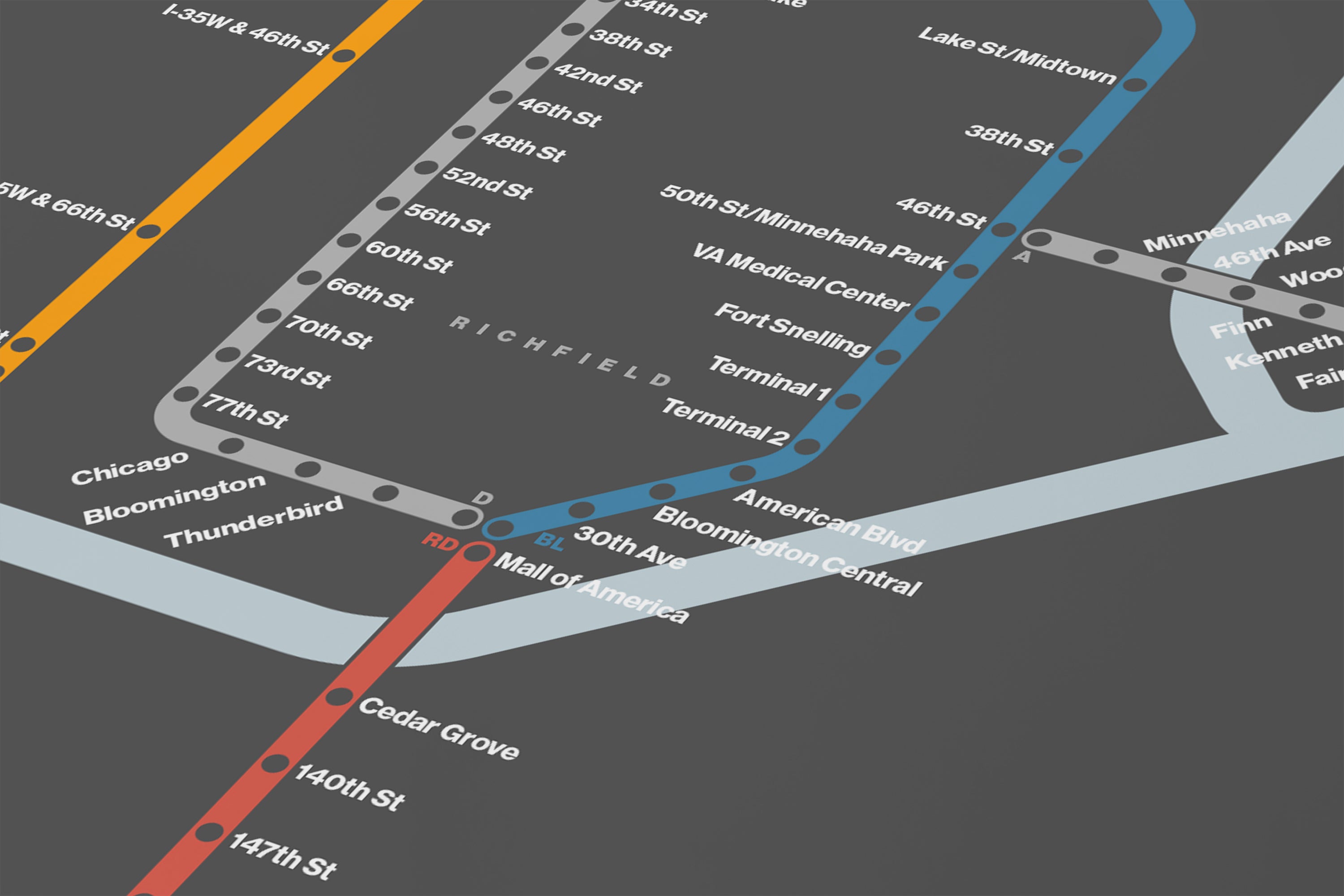 Minneapolis–St. Paul Metro / Dark Mode System Map