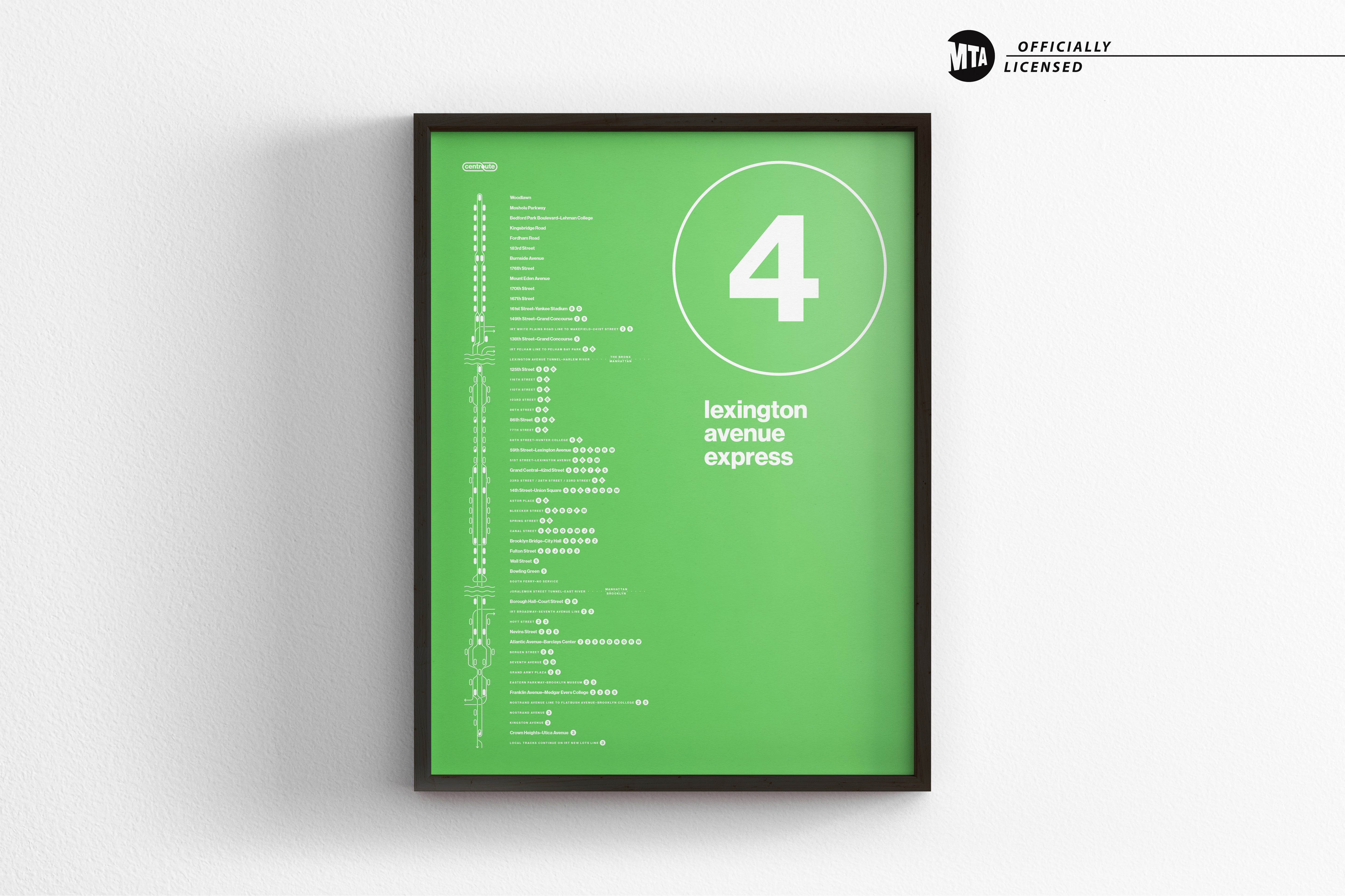 4 Train Map One Color / NYC Subway