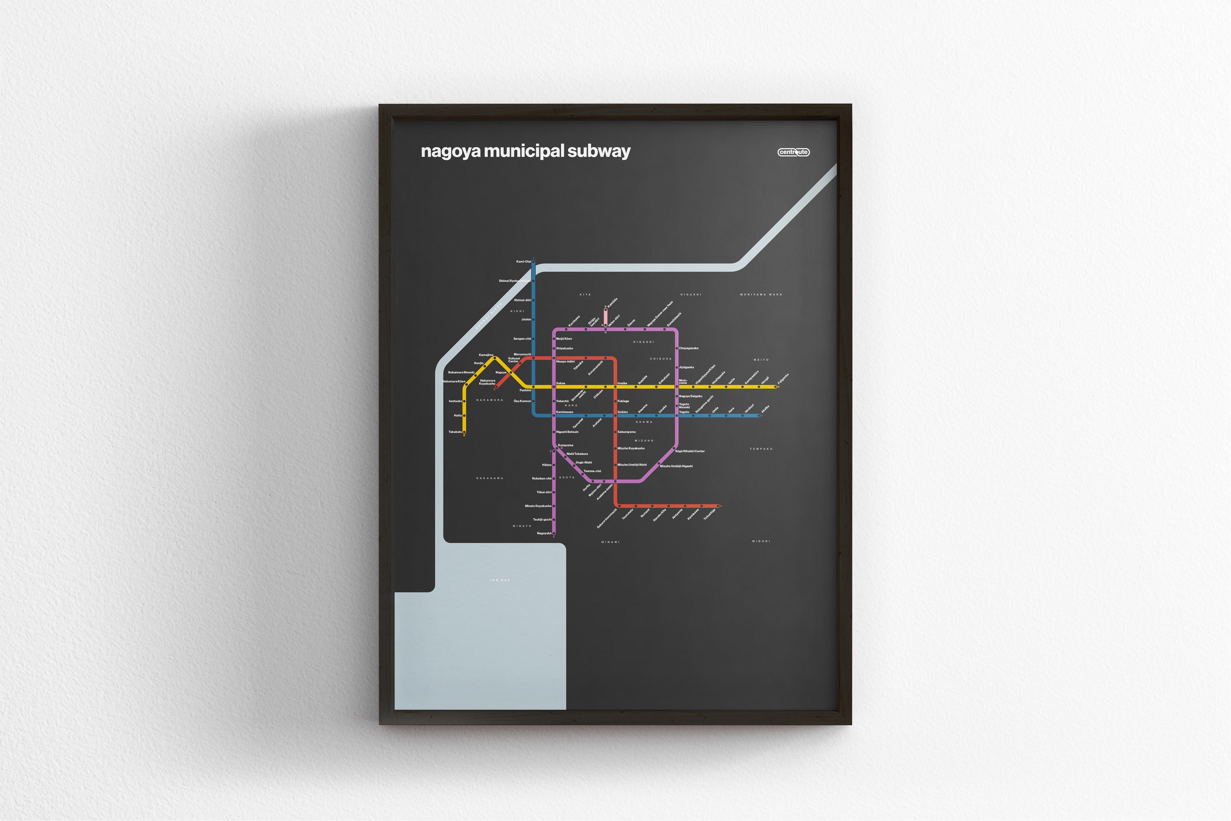 Nagoya Subway 名古屋市営地下鉄 / Dark Mode System Map / English