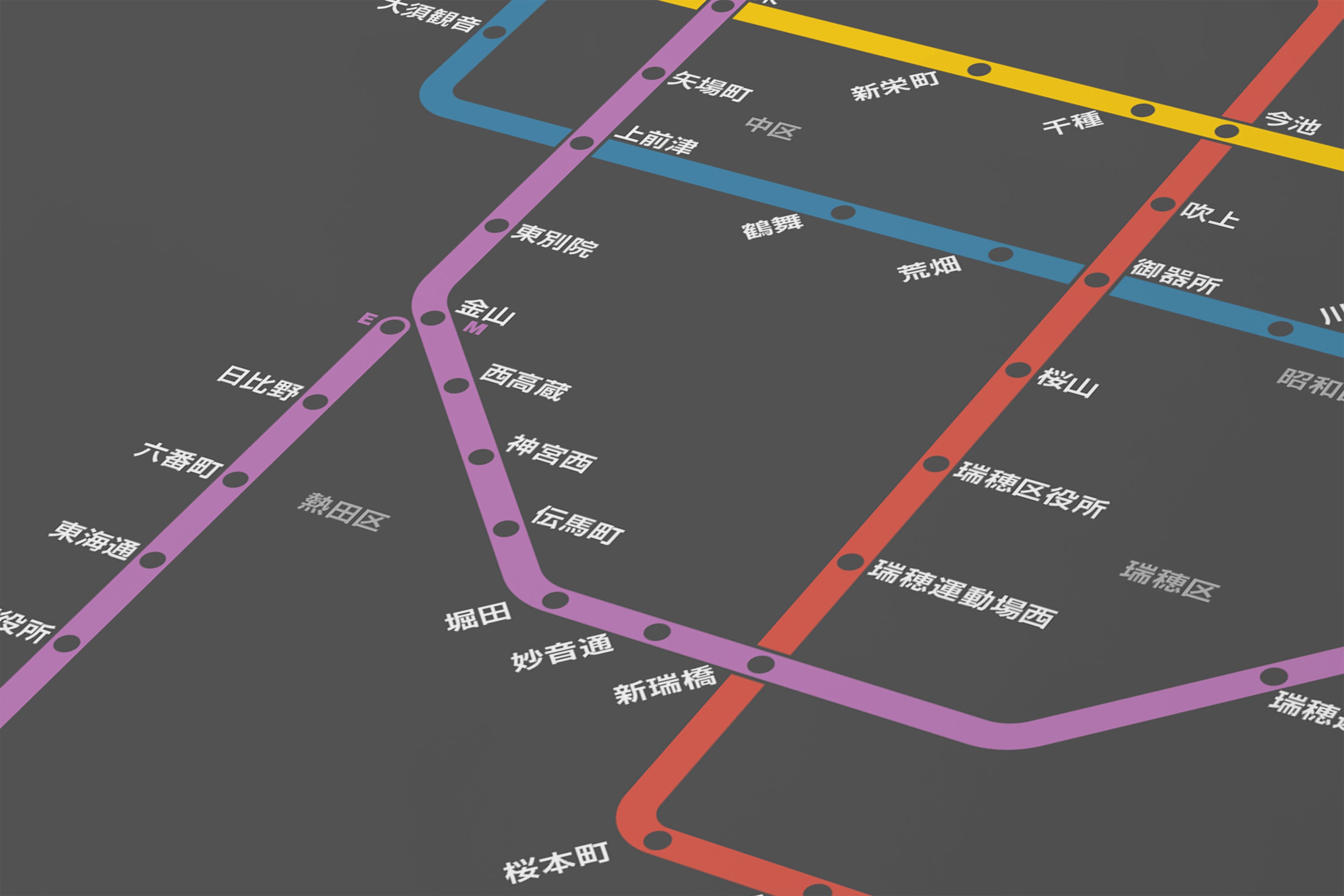 Nagoya Subway 名古屋市営地下鉄 / Dark Mode System Map / Japanese