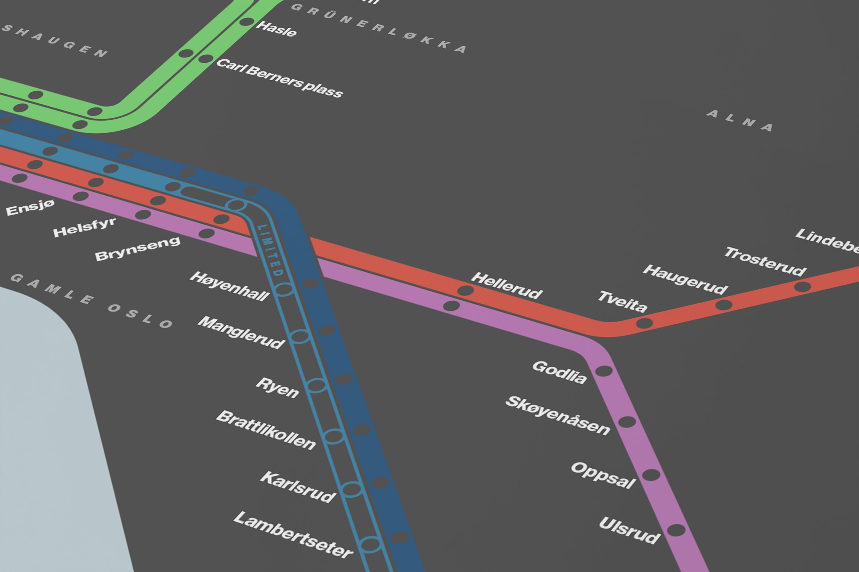 Oslo Metro / Dark Mode System Map