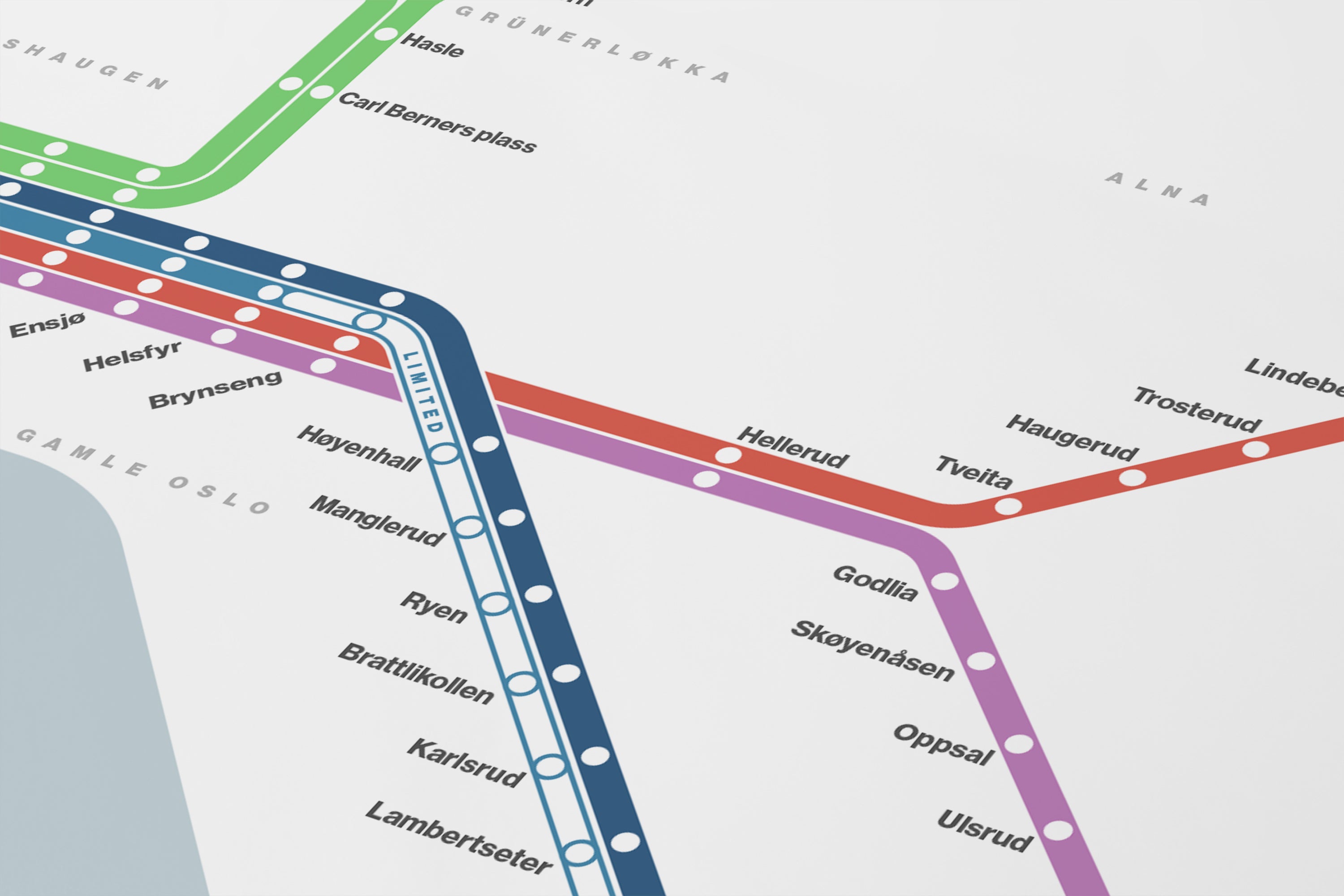 Oslo Metro / Light Mode System Map