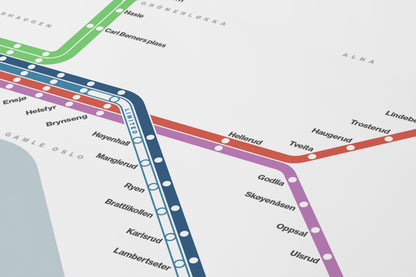 Oslo Metro / Light Mode System Map