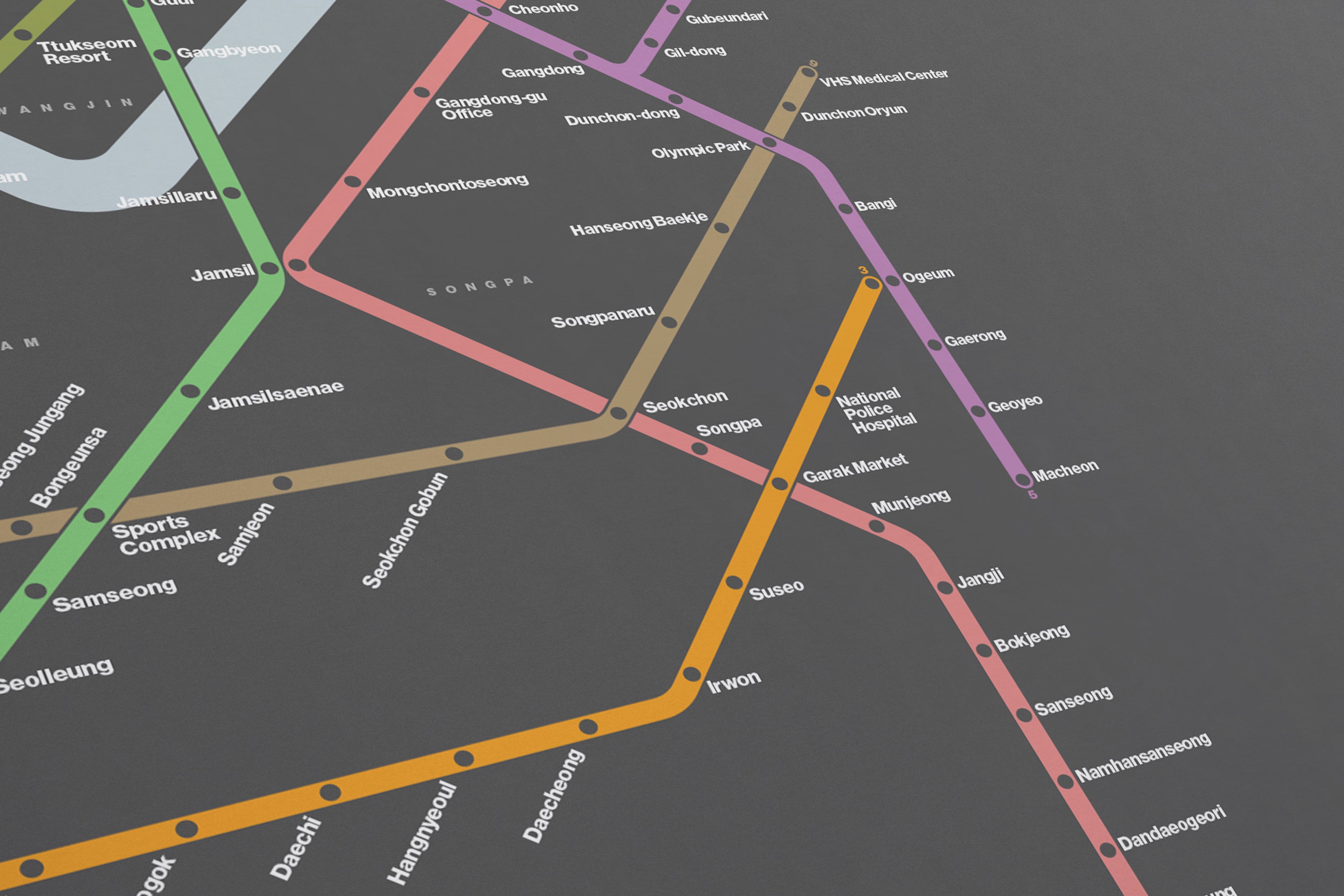 Seoul Metro 서울교통공사 / Dark Mode System Map / English