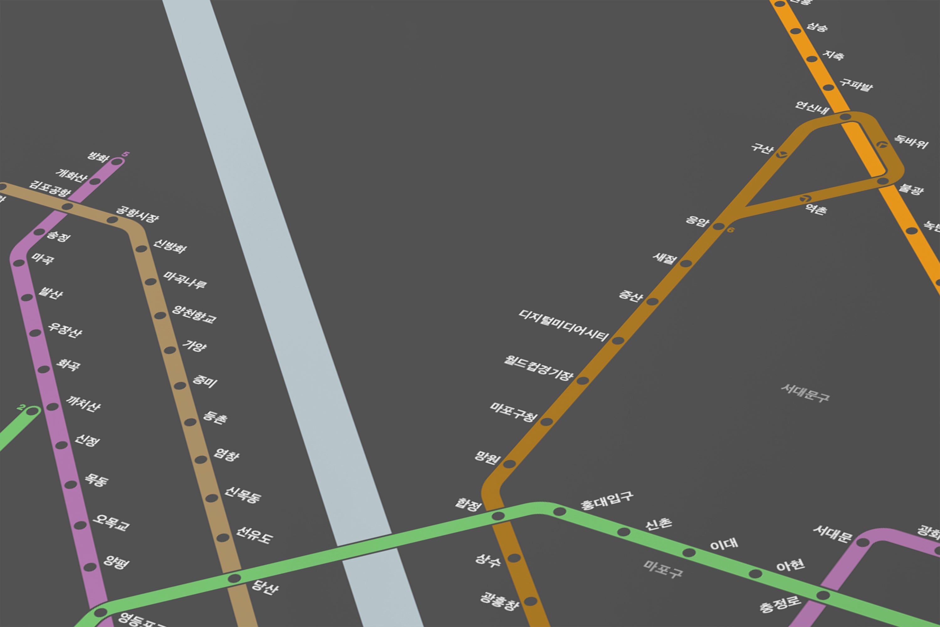 Seoul Metro 서울교통공사 / Dark Mode System Map / Hangul