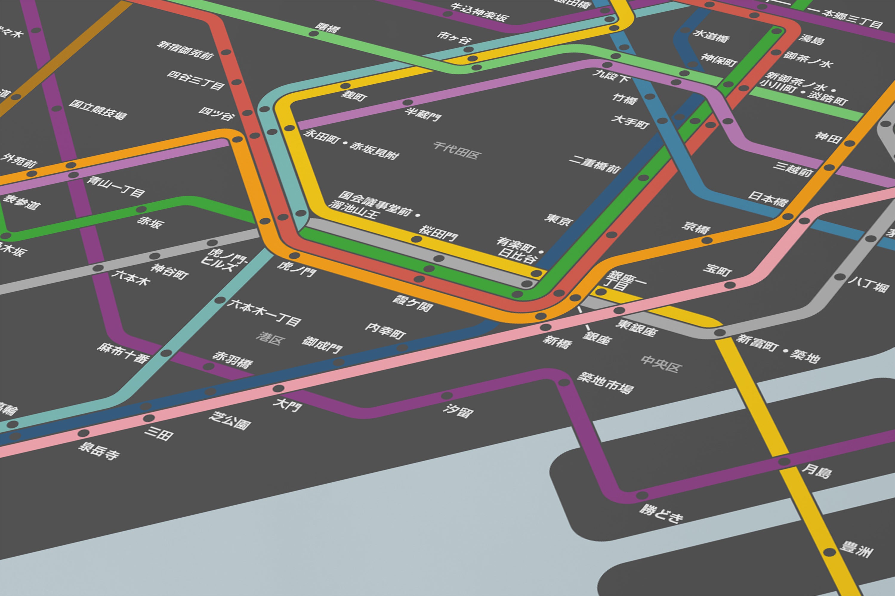 Tokyo Subway 東京の地下鉄 / Dark Mode System Map / Japanese