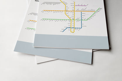 a subway map with multiple lines and stations, including a yellow line indicating a subway line.