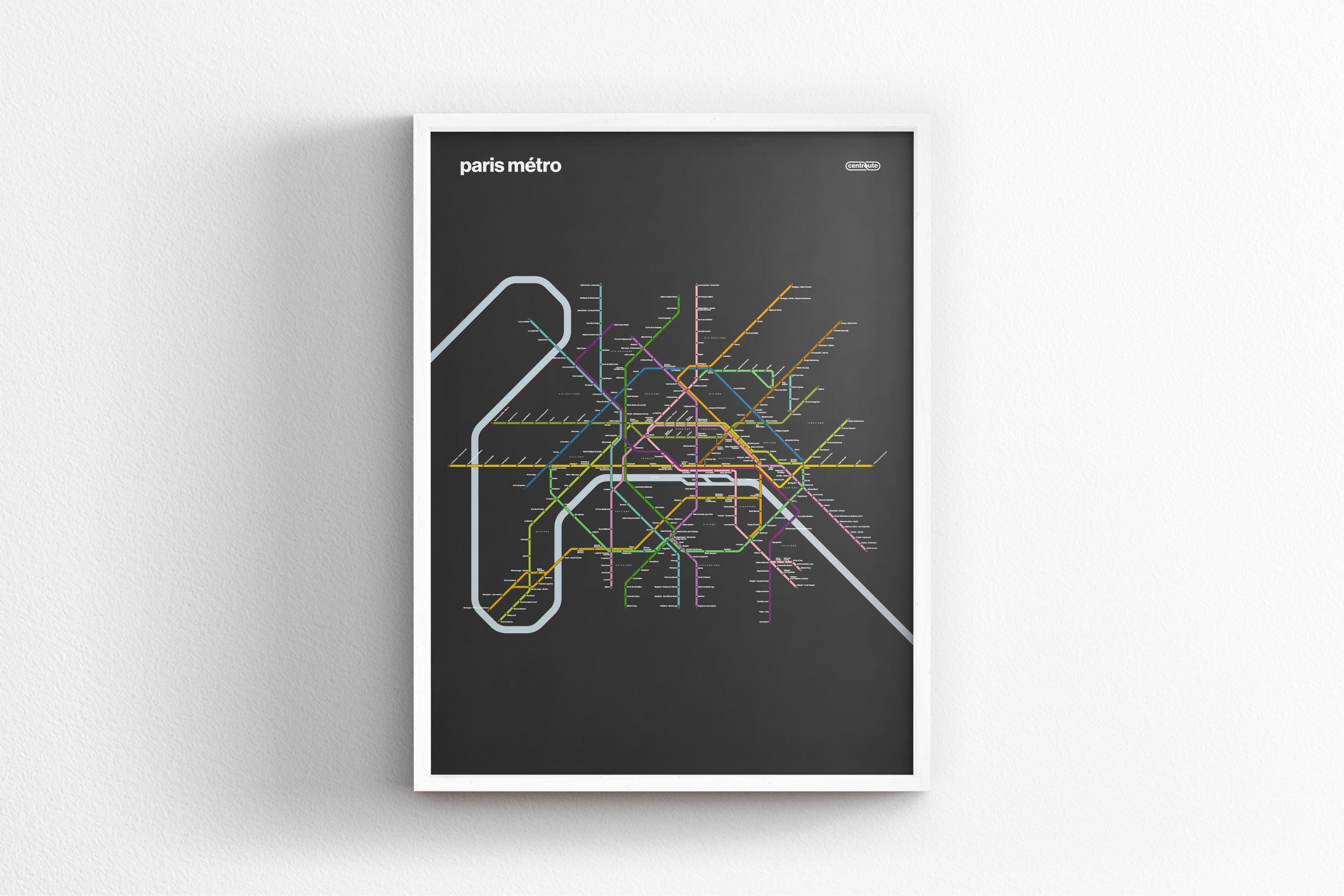 Paris Metro Map –  Vertical Dark Mode