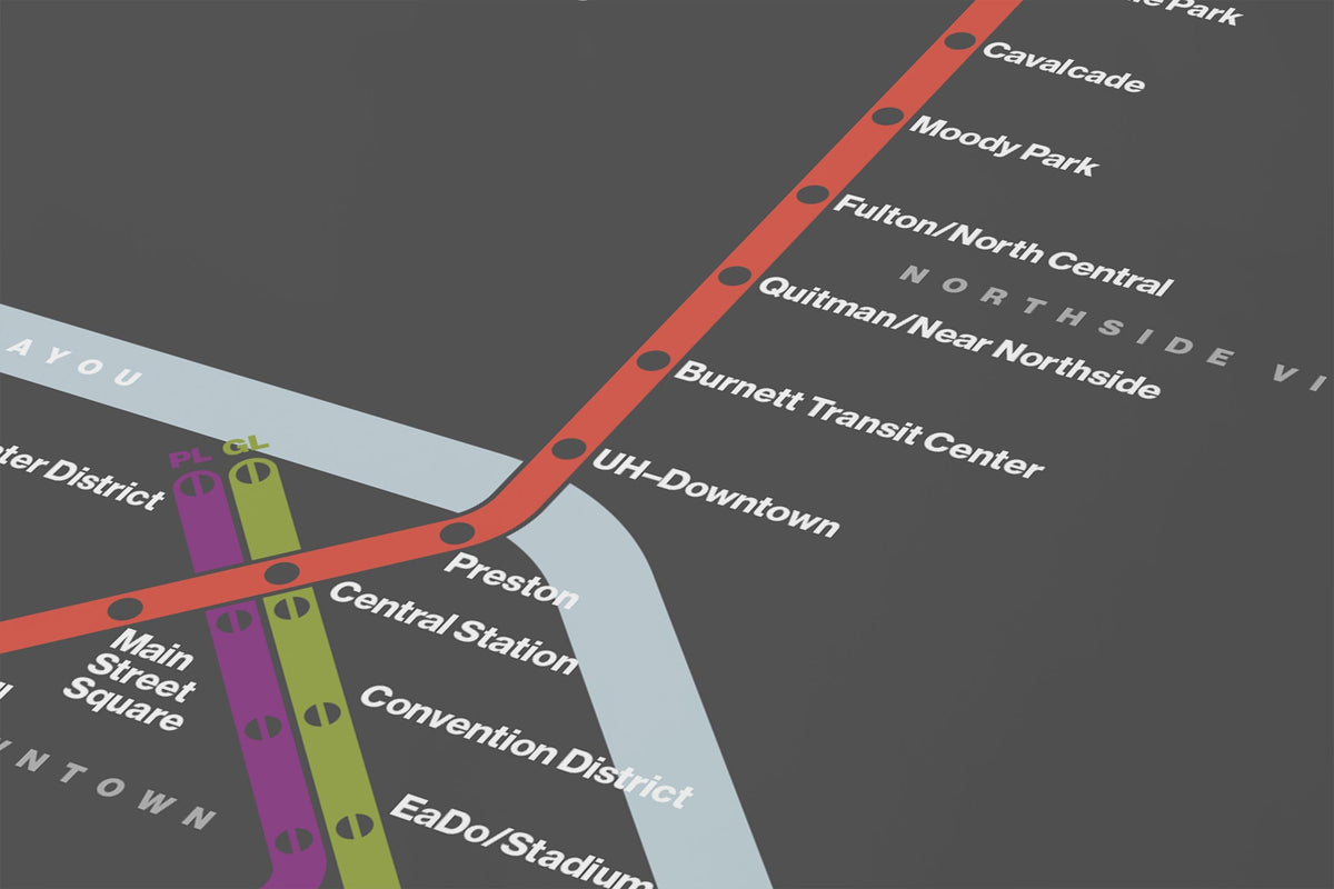 Houston METRORail Map – Dark Mode
